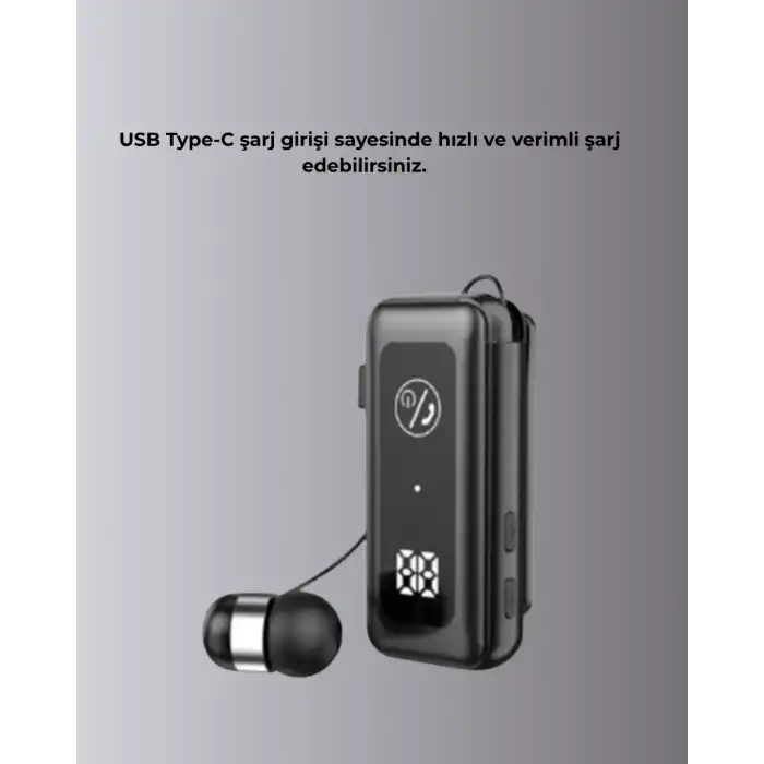 İçi Sarılabilen Kablo ve Yaka Klipsli Bluetooth Kulaklık