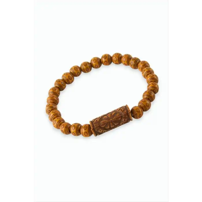 İşlemeli Bambu Ahşap Bileklik 8 mm