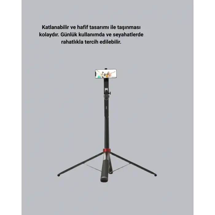Kablosuz Çift Yaka Mikrofonu ve Tripodlu Selfie Çubuğu İçerik Üretici Seti