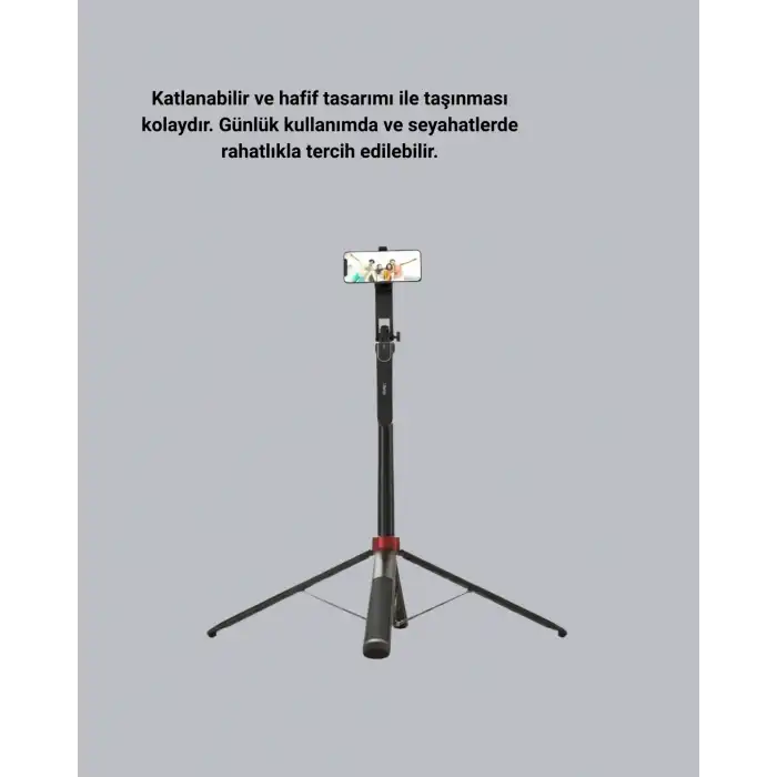 Kablosuz Çift Yaka Mikrofonu Ve Tripodlu Selfie Çubuğu İçerik Üretici Seti