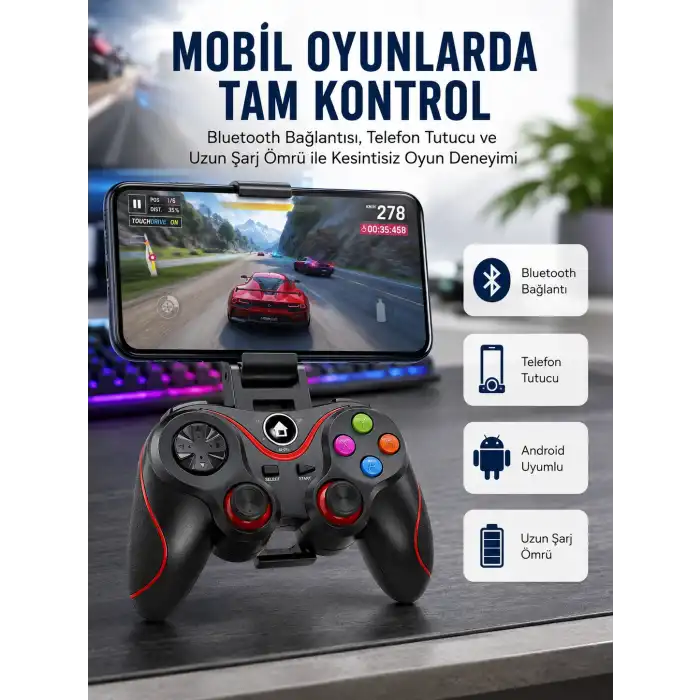 Kablosuz Oyun Kolu Bluetooth Joystick Gamepad Android Uyumlu