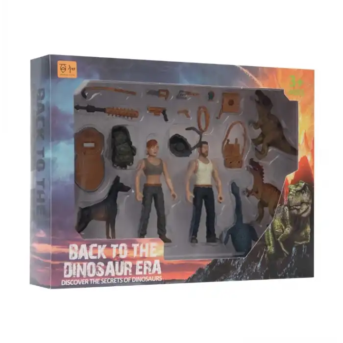 Kadın Erkek Figürlü 3 Dinozorlu ve Aksesuarlı Oyun Seti