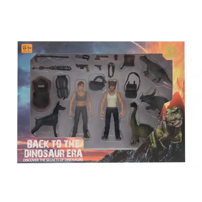 Kadın Erkek Figürlü 3 Dinozorlu ve Aksesuarlı Oyun Seti