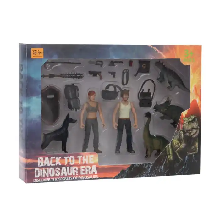 Kadın Erkek Figürlü 3 Dinozorlu ve Aksesuarlı Oyun Seti