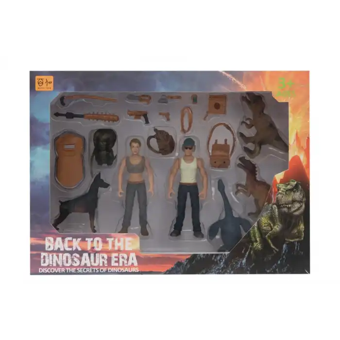 Kadın Erkek Figürlü 3 Dinozorlu ve Aksesuarlı Oyun Seti