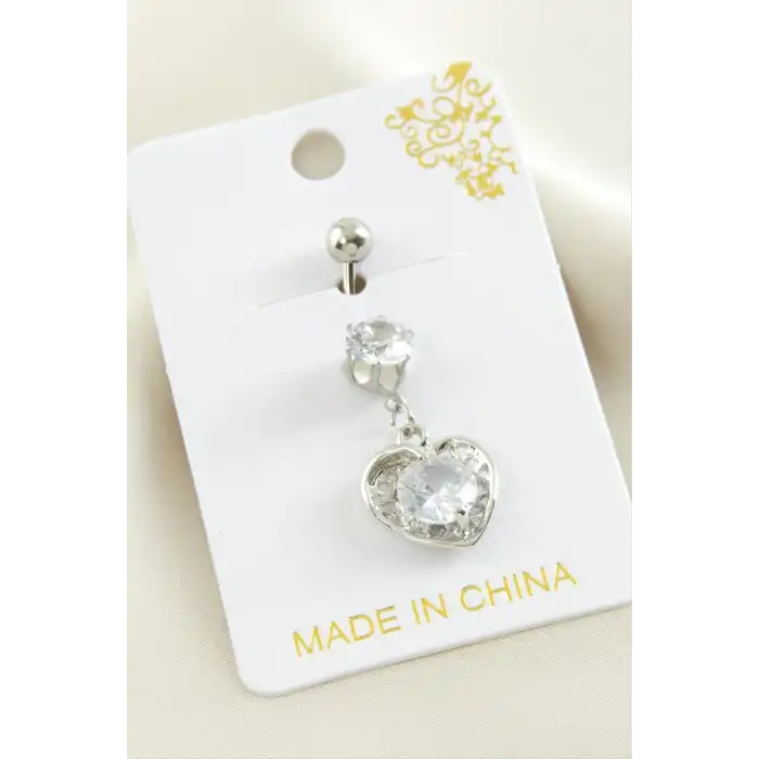 Kalp Zirkon Taşlı Çelik Piercing 1 Adet