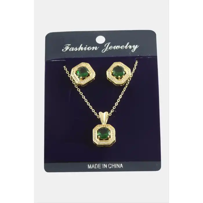 Kare Zirkon Taşlı Set Kolye