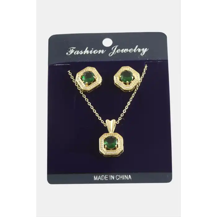 Kare Zirkon Taşlı Set Kolye