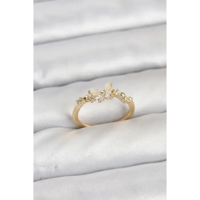 Kelebek Model Gold Renk Pirinç Kadın Yüzük