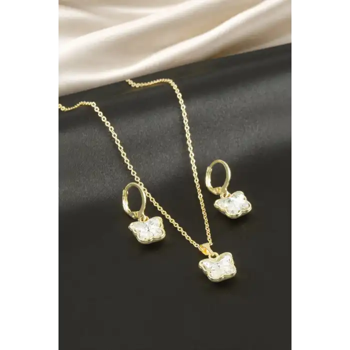 Kelebek Taşlı Set Kolye