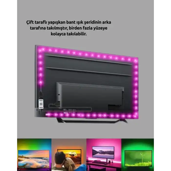 Kendinden Yapışkanlı LED Şerit Televizyon Aydınlatması 2mt