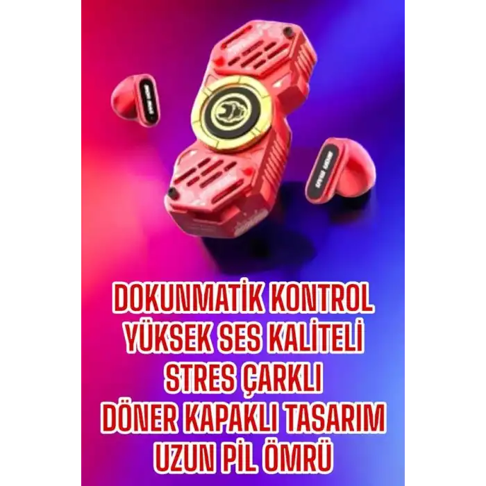 Kırmızı Kablosuz Bluetooth Kulaklık Stres Çarklı Oyuncu Kulaklığı
