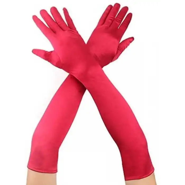 Kırmızı Renk Dirseğe Kadar Uzun Kumaş Eldiven 40 Cm Bx40