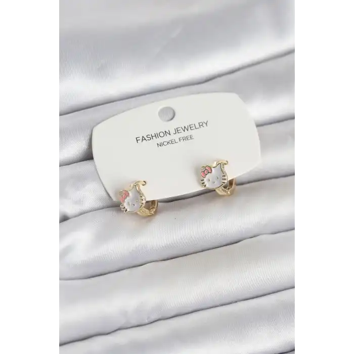 Kitty Model Gold Renk Pirinç Çocuk Küpe