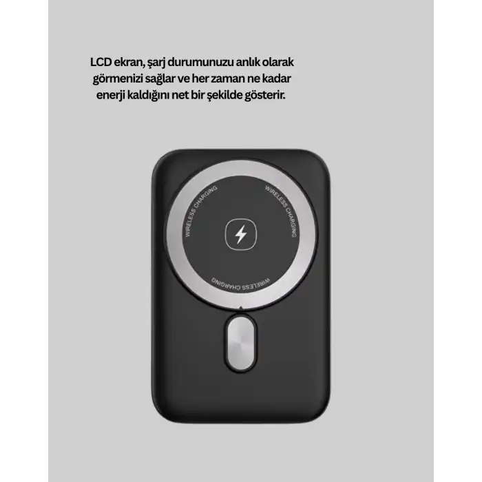 LCD Ekranlı Kablosuz Powerbank Type C ve USB Çıkışlı