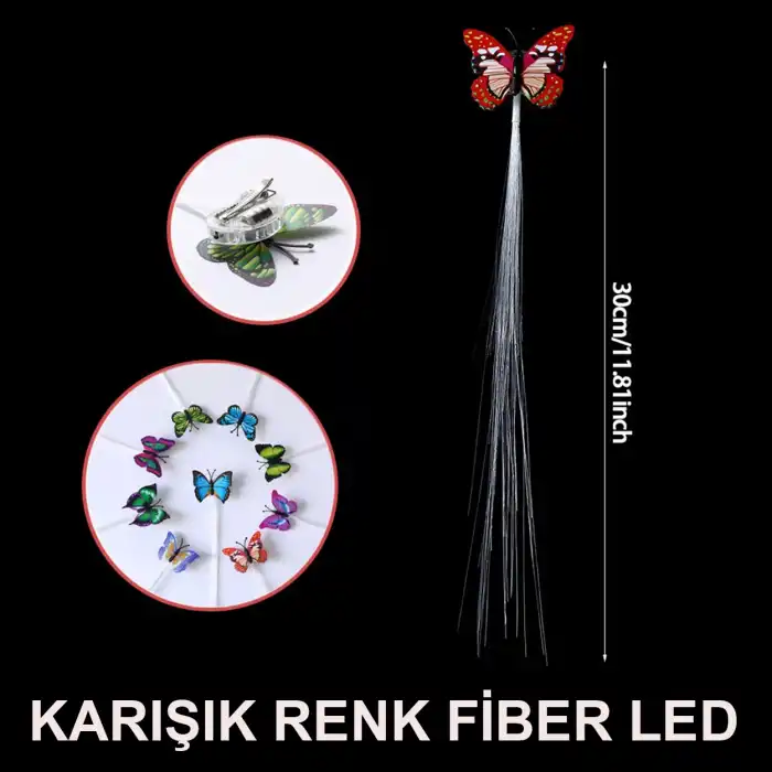 Led Fiber Optik Işıklı Kelebek Saç Klipsi 1 Adet