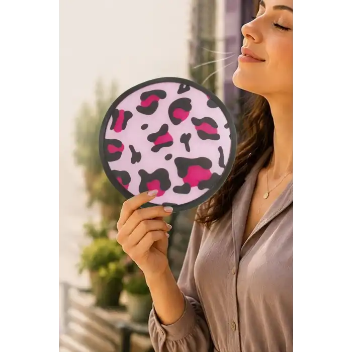 Leopar Desenli Kore Yelpaze 20 cm