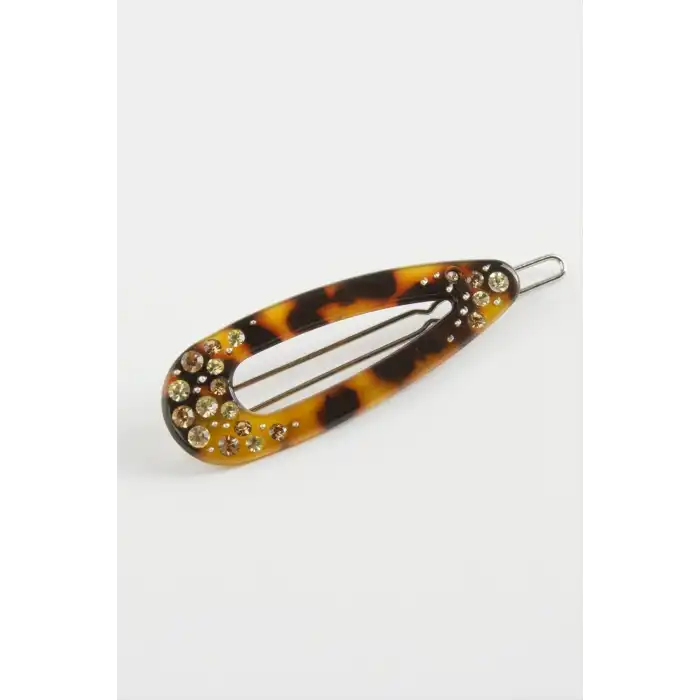 Leopar Desenli Taşlı Klipsli Toka