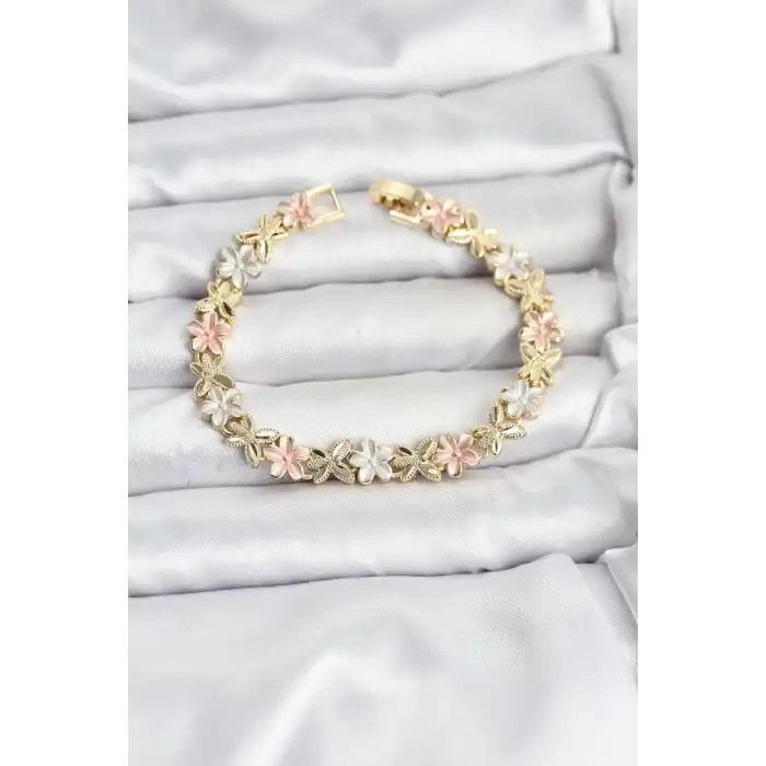 Lotus Model Pirinç Gold ve Pembe Renk Kadın Bileklik
