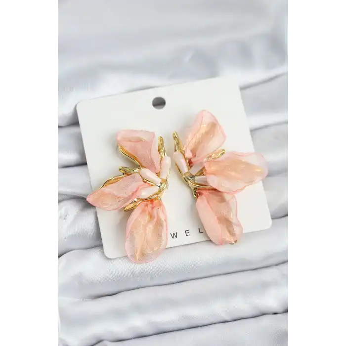 Lotus Model Yavruağızı Renk Tüllü Kadın Küpe