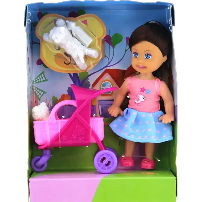 Lovely Mini Bebek Pembe Sepetli Evcil Hayvanlı Oyun Seti