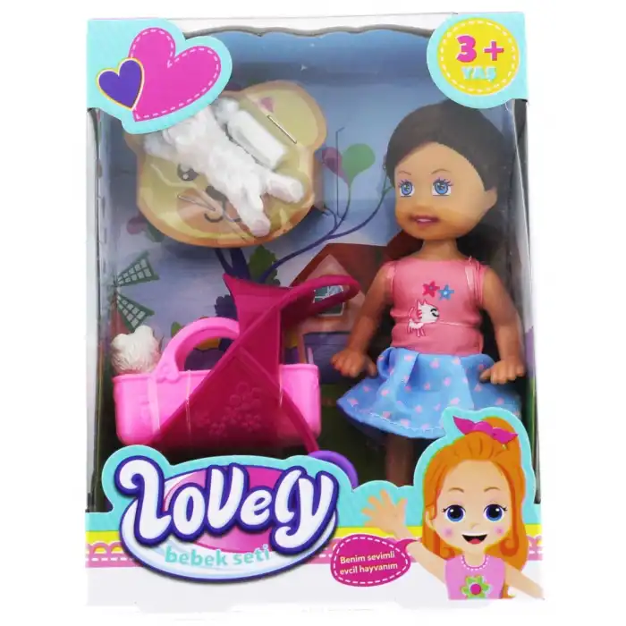 Lovely Mini Bebek Pembe Sepetli Evcil Hayvanlı Oyun Seti