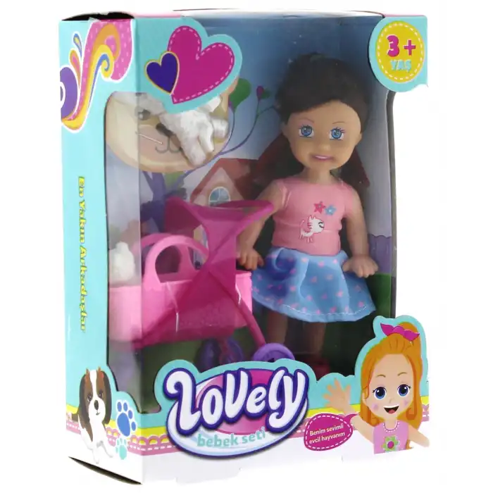 Lovely Mini Bebek Pembe Sepetli Evcil Hayvanlı Oyun Seti