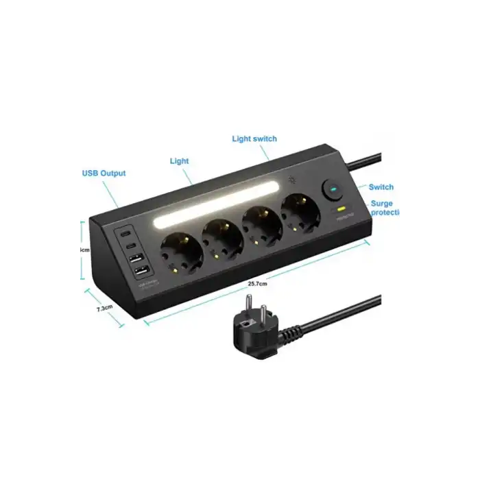 Lp764 Çoklu Gece Lambalı Priz Yüksek Gerilim Korumalı 4’lü Priz 2xusb 2xtype-c Çıkışlı Grup Priz Çoğaltıcı