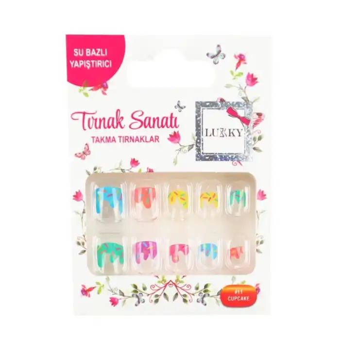 Lukky Şekerleme Baskılı Yapışkanlı Takma Tırnak Seti
