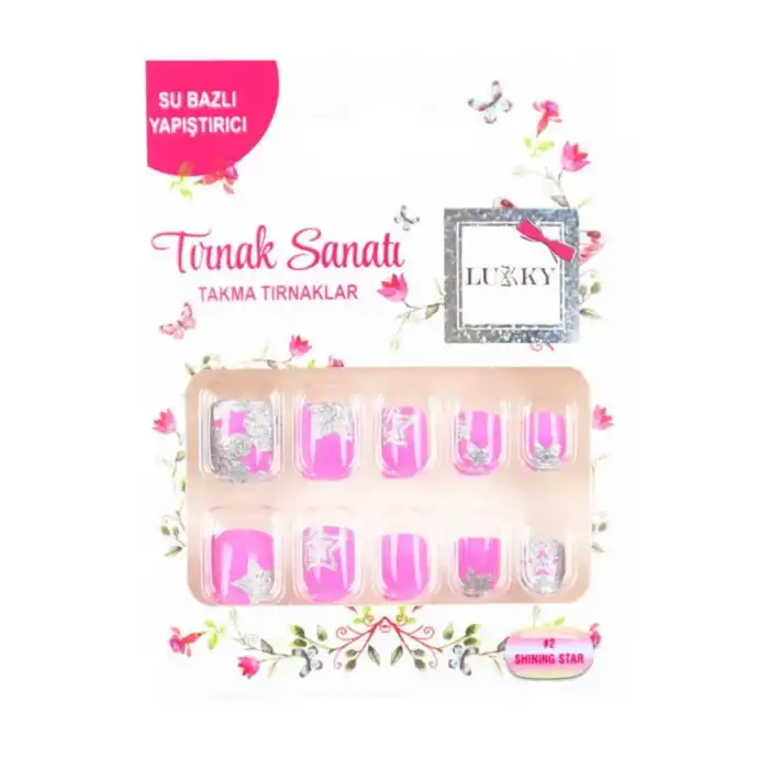 Lukky Yıldız Baskılı Yapışkanlı Takma Tırnak Seti