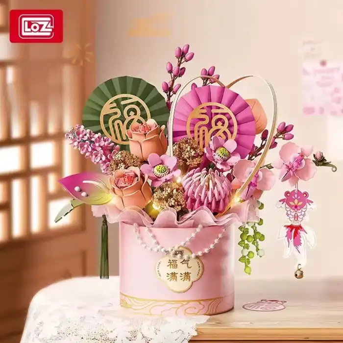 LZ-1964 PEMBE EBEDİ ÇİÇEK SANAT KOVASI 1158 PARÇA BLOCK OYUNCAK