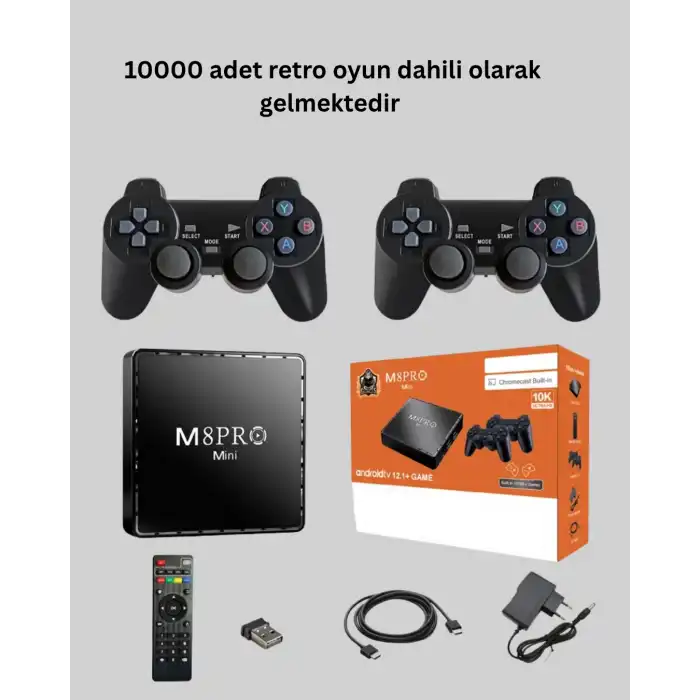 M8Pro Android TV Box ve Retro Oyun Konsolu – 10K Ultra HD Görüntü