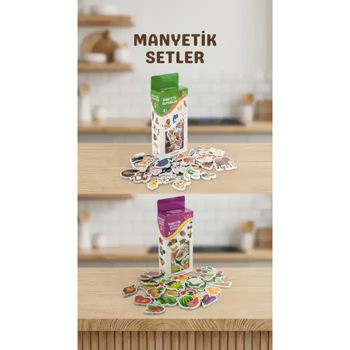 Manyetik Mıknatıslı Eğitici Oyuncak Set 30 Hayvan Parça 26 Sebze Meyve Magnet