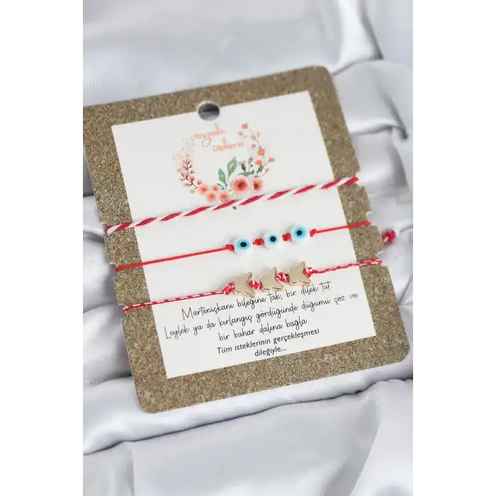 Marteniçka Bileklik 3lü Kelebek ve Nazar Boncuklu Model