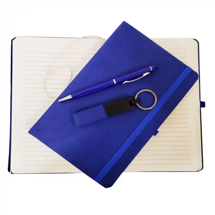 Mavi Deri Defter, Anahtarlık Ve Tükenmez Kalem Seti