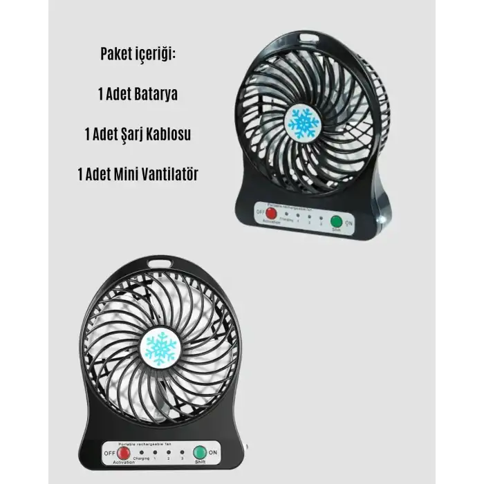 Mini Usb Fan – Şarj Edilebilir, Işıklı, 3 Kademe, Taşınabilir Masaüstü Vantilatör