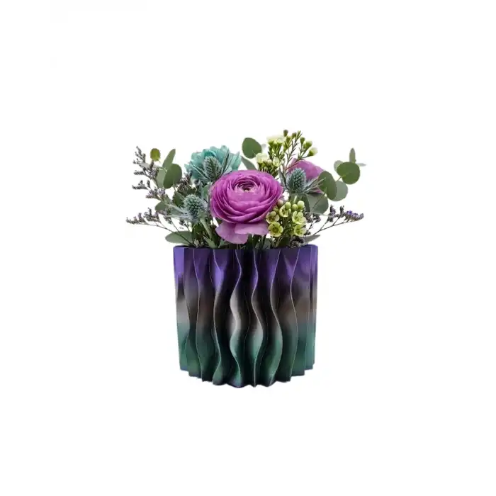 Minimalist Dalgalı Tasarımlı Mor Dekoratif 3D Vazo Masa Dekoru