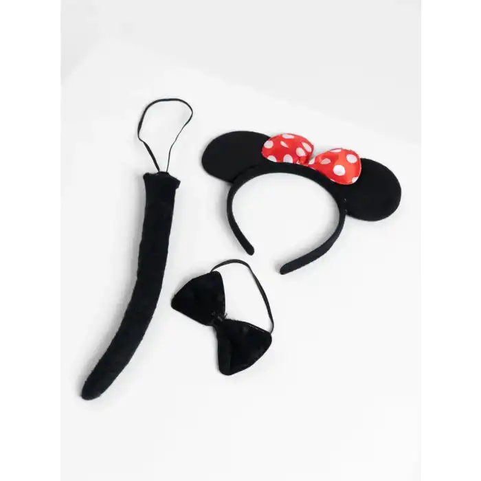 Minnie Mouse Kostüm Seti Taç Kuyruk Papyon Gösteri Seti