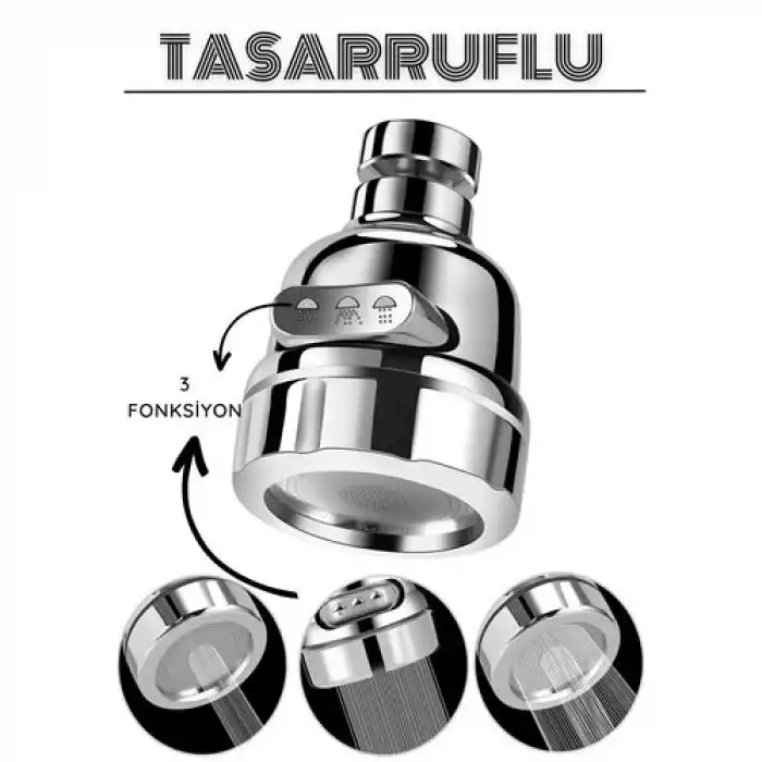 3 Fonksiyonlu Tasarruflu Musluk Başlığı Krom