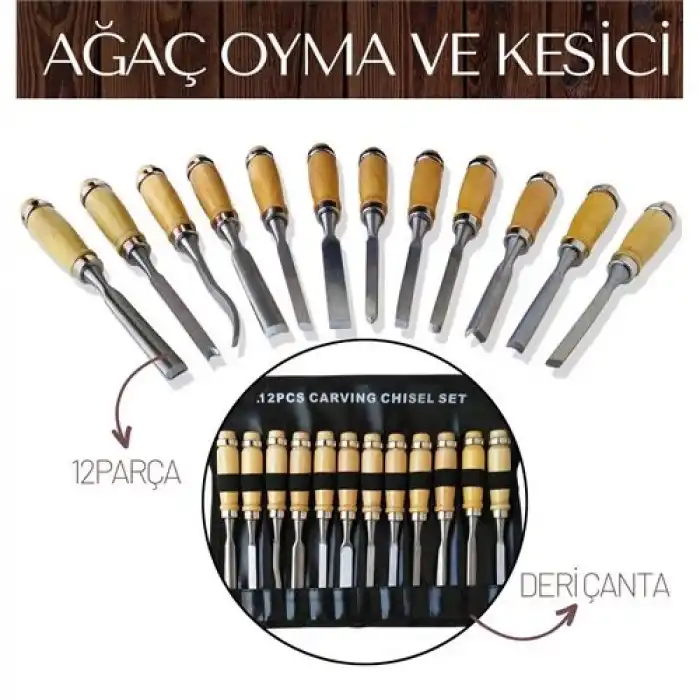 Elena 12 Parça Çantalı Ağaç Oyma ve Kesici Set