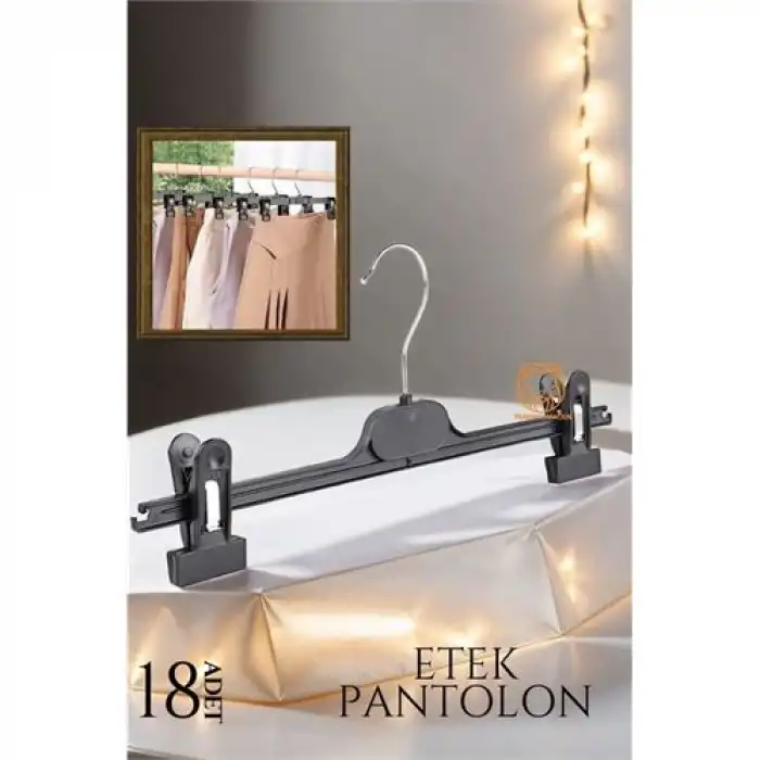 Premium Siyah Pantolon ve Etek Askısı - 18’li Set | Ayarlanabilir Metal Kıskaçlı Lüks Seri  720507