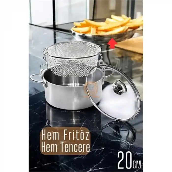 BX  Fritözlü Tencere Multi Kullanım Çelik 20 CM Patates Kızartma Tenceresi