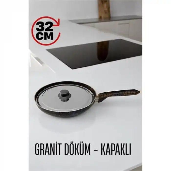 BX Granit Döküm Tava Paslanmaz Çelik Kapaklı -Yapışmaz Taban 32 Cm