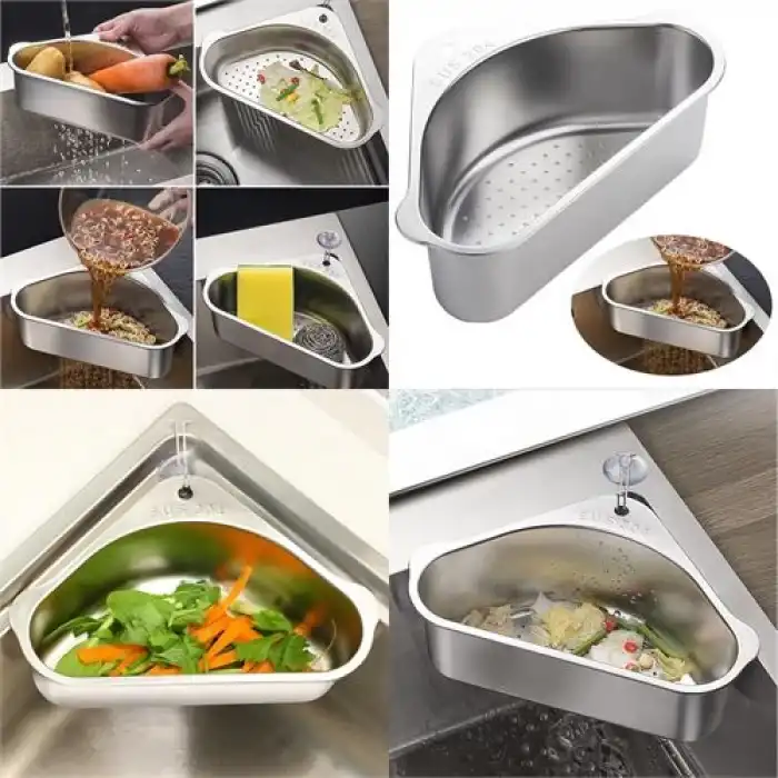 Inox Lavabo Köşe Süzgeci Organizer 304 Paslanmaz Çelik