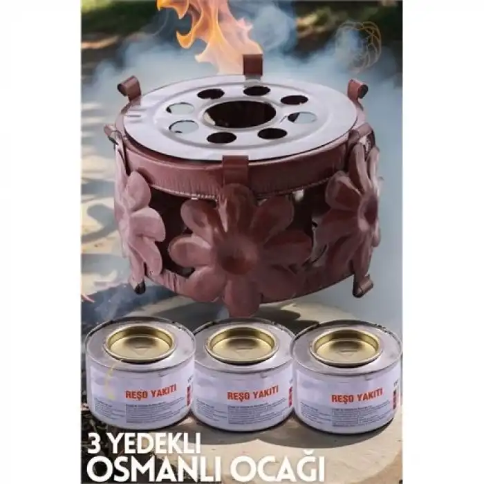 Dekoratif Metal Osmanlı Ocağı ve 3 YEDEK Reşo Yakıtı – Isıtmalı Sunum İçin Güvenli ve Şık Çözüm