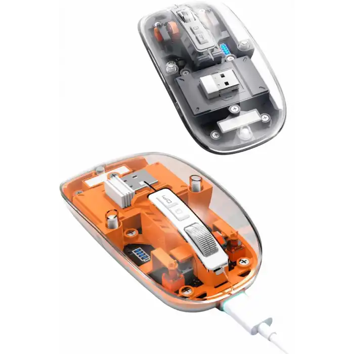 Mouse Fare Kablosuz Mouse Fare Şarjlı Bluetooth Sessiz 5 Tuşlu Şeffaf