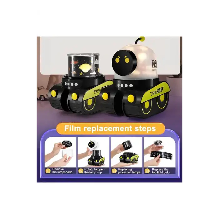 ÇOCUKLAR İÇİN EĞİTİCİ VE EĞLENCELİ ROBOT TEMALI PROJEKTÖR GECE LAMBASI