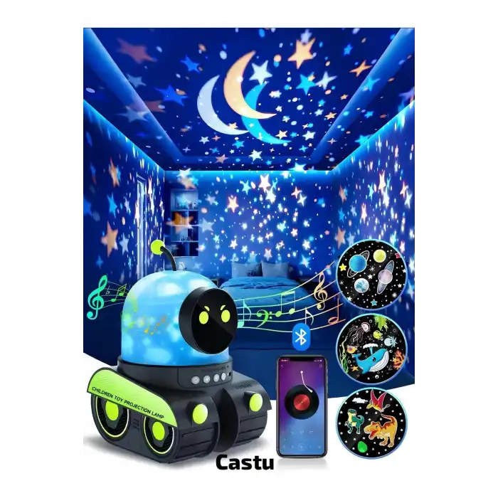 ÇOCUKLAR İÇİN EĞİTİCİ VE EĞLENCELİ ROBOT TEMALI PROJEKTÖR GECE LAMBASI