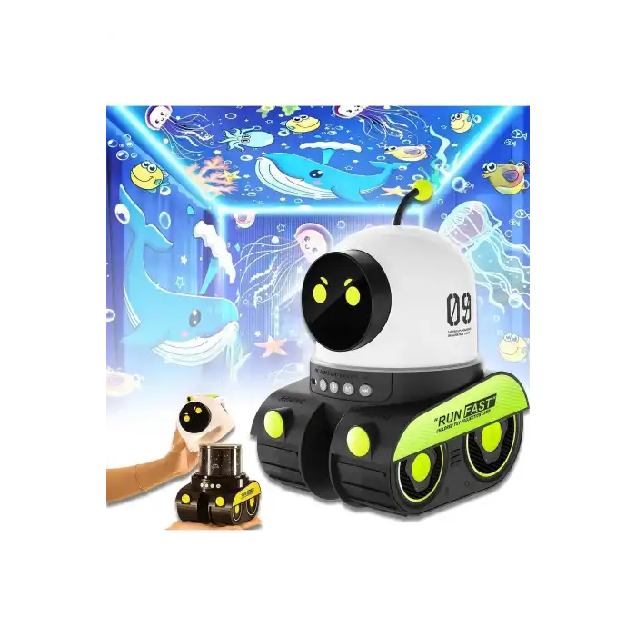 ÇOCUKLAR İÇİN EĞİTİCİ VE EĞLENCELİ ROBOT TEMALI PROJEKTÖR GECE LAMBASI