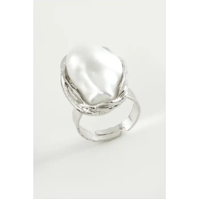 Oval İnci Metal Yüzük